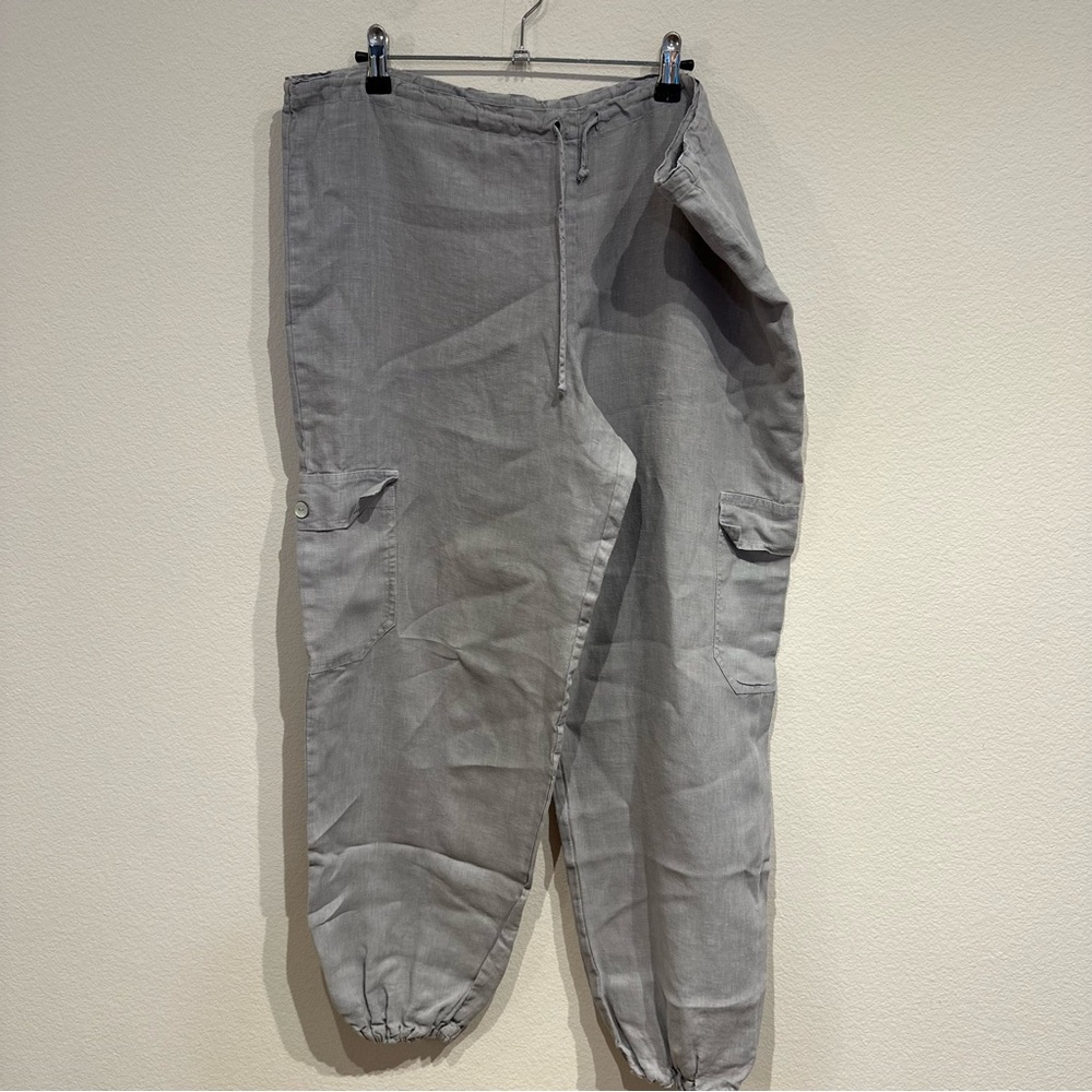 bryn Walker‎ Women’s Light Gray Cargo Pants Wide Leg 100% Linen Size Small